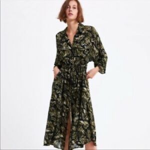 Zara Palm Frond Print Relaxed Shirt Dress, size XXL, EUC